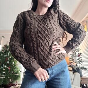 Zara Fisherman Cableknit Sweater Chocolate Brown Sz S
